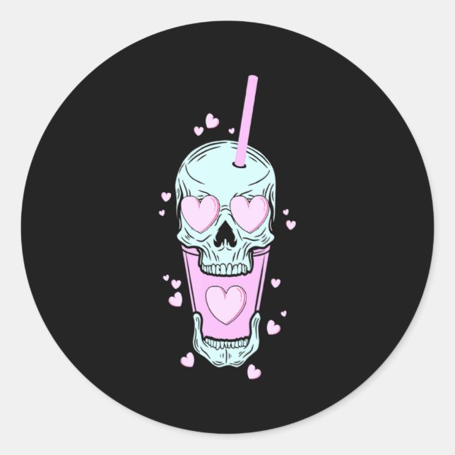 Sticker Rond Retro Style Skull Skeleton Latte Coffee C Valen  (Devant)