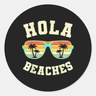 Sticker Rond Retro Summer Hola Plages Funny Beach Vacances Vin