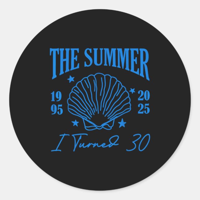 Sticker Rond Retro Summer I Turn 30 Seashell Coastal Beach Summ (Devant)