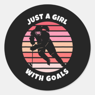 Sticker Rond Retro Sun Juste Une Fille Avec Buts Hockey Cadeaux