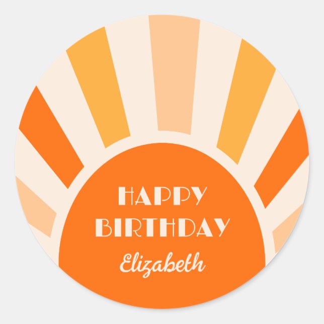 Sticker Rond Retro Sunburst Arch Typographie Anniversaire Pêche (Devant)