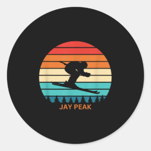 Sticker Rond Retro Sunset Jay Peak Vermont Skieur