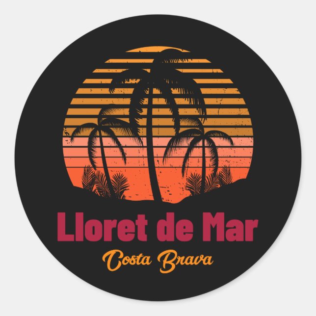 Sticker Rond Retro Sunset Lloret de Mar Espagne Vacances (Devant)