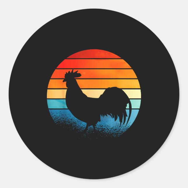 Sticker Rond Retro Sunset Rooster Chicken Lover  (Devant)