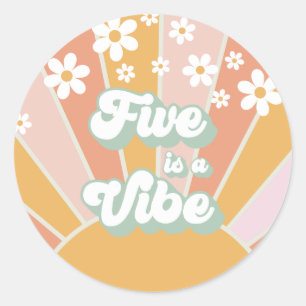Sticker Rond Retro Sunshine Five est une Vibe Hippie florale