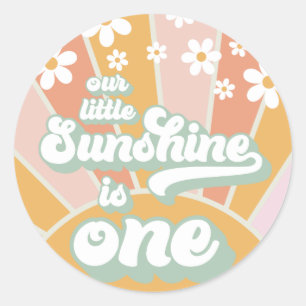 Sticker Rond Retro Sunshine marguerite boho floral premier anni