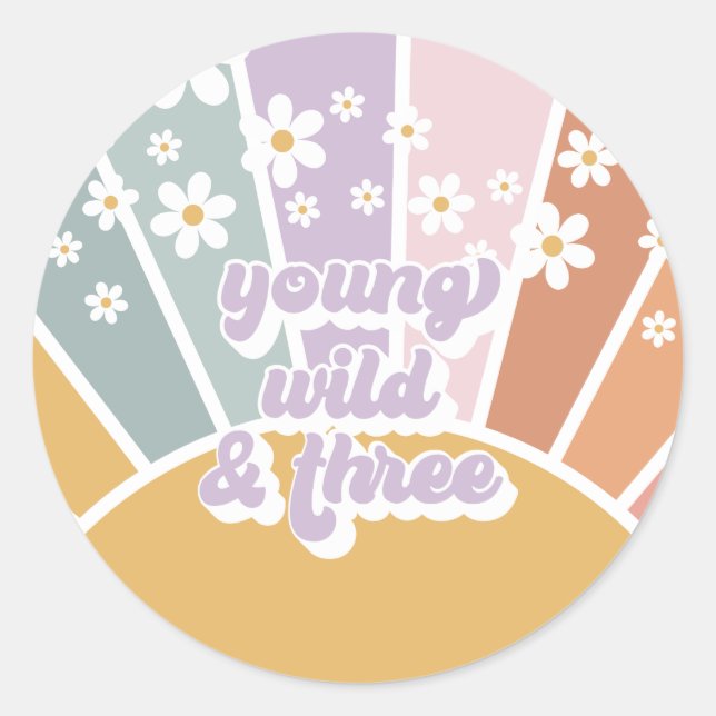 Sticker Rond Retro Sunshine Rainbow Daisy 3e anniversaire (Devant)