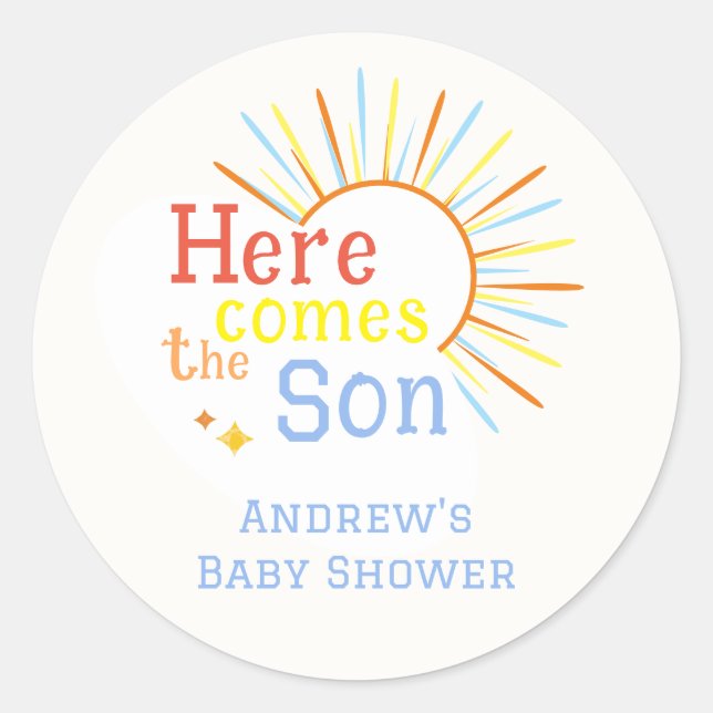 Sticker Rond Retro Sunshine Voici Le Baby shower Fils (Devant)