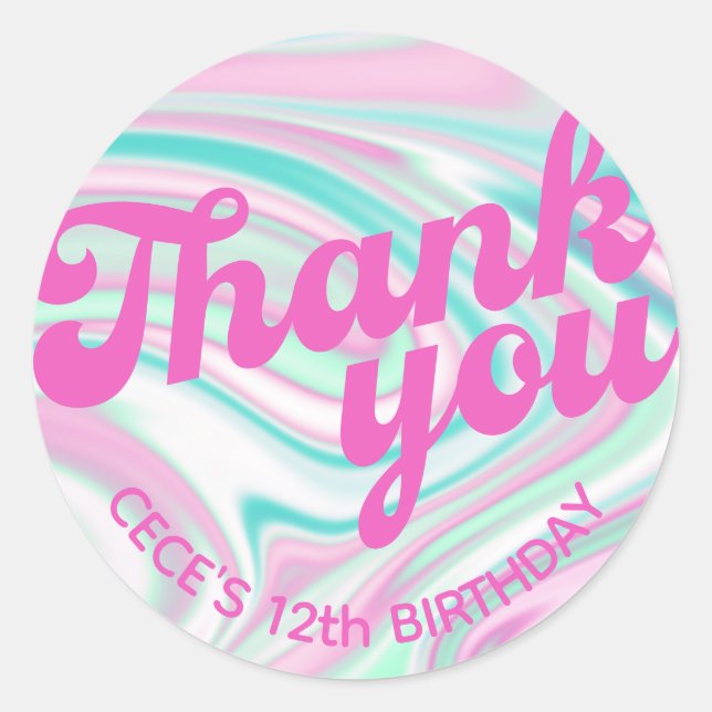 Sticker Rond Retro Super Anniversaire Merci Favoriser (Devant)