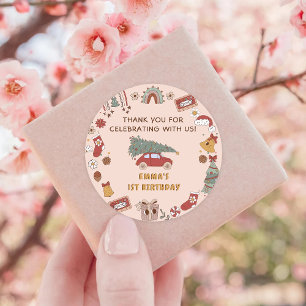 Sticker Rond Retro Super Camion Noël fête d'anniversaire