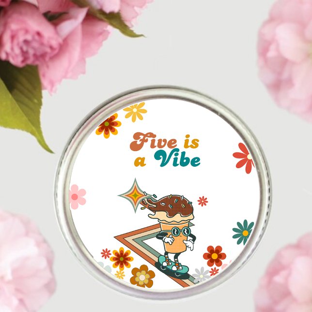 Sticker Rond Retro Super Five est un Vibe Daisy 5e anniversaire (Créateur téléchargé)