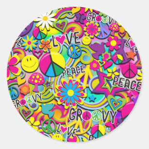 Sticker Rond Retro Super FUN 60's Sixties Love Birthday Party