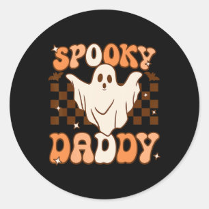 Sticker Rond Retro Super Halloween Ghost Éffrayant Daddy Costum