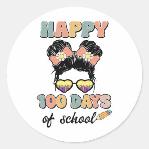 Sticker Rond Retro Super Joyeux 100 Jours De Filles D'École Enf