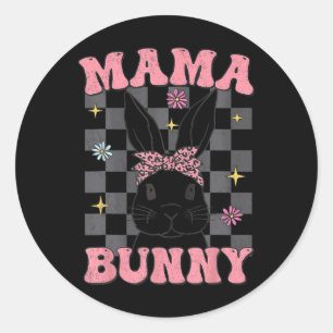 Sticker Rond Retro Super Mama Bunny Matching Famille Pâques Mam
