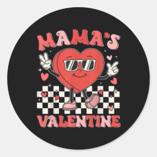 Sticker Rond Retro Super Mama Est Mon Saint Valentin Cute Heart