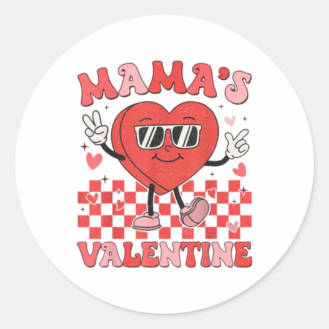 Sticker Rond Retro Super Mama Est Mon Saint Valentin Cute Heart (Devant)