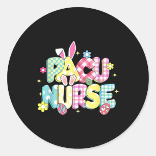 Sticker Rond Retro Super Pacu Nurse Bunny Ear Drôle Gif de Pâqu