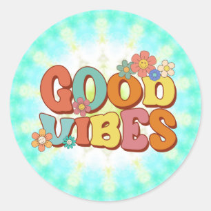 Sticker Rond Retro Super Smile Daisy Good Vibes