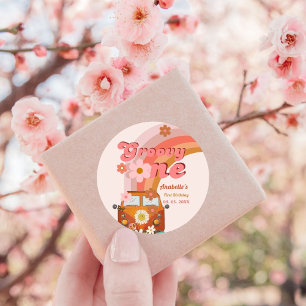 Sticker Rond Retro Super une marguerite fête d'anniversaire