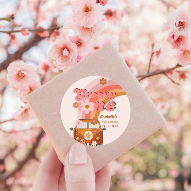 Sticker Rond Retro Super une marguerite fête d'anniversaire (Créateur téléchargé)