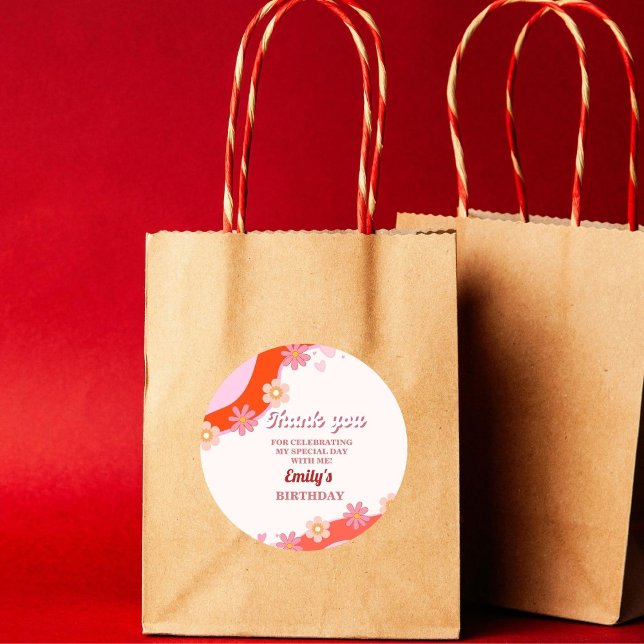 Sticker Rond Retro Super Valentine Merci fête d'anniversaire (Créateur téléchargé)