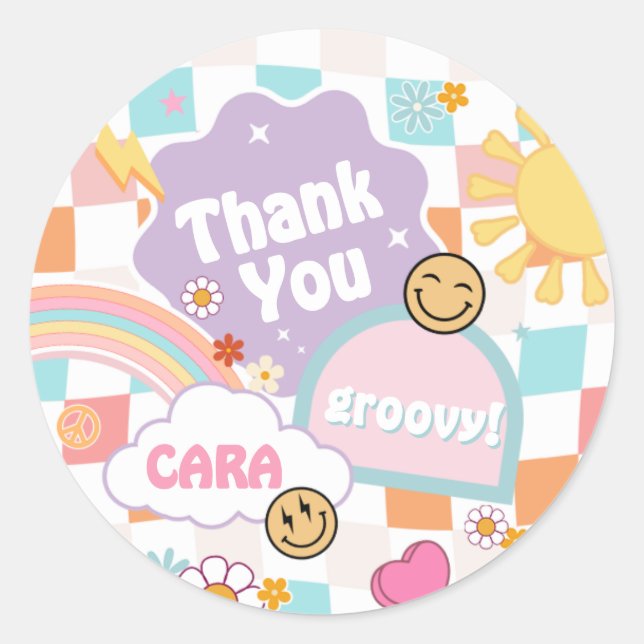 Sticker Rond Retro Super Young Wild et Three Birday Party (Devant)