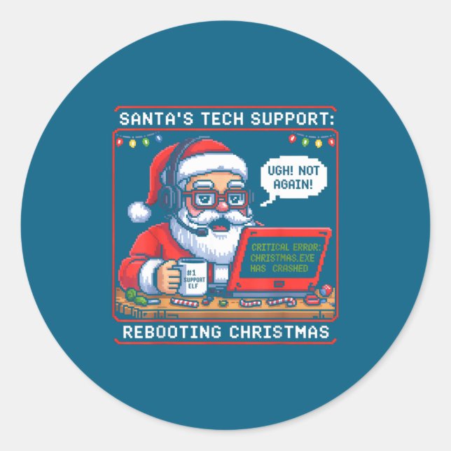 Sticker Rond Retro Support Tech s Santa Rebooting (Devant)