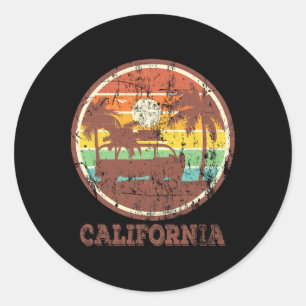 Sticker Rond Rétro Surf Vintage Coucher de soleil Van Surfeur e