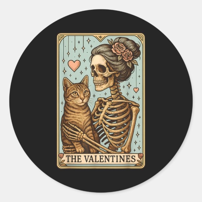 Sticker Rond Retro Tabby Cat Valentine's Day Mom Tarot Card  (Devant)