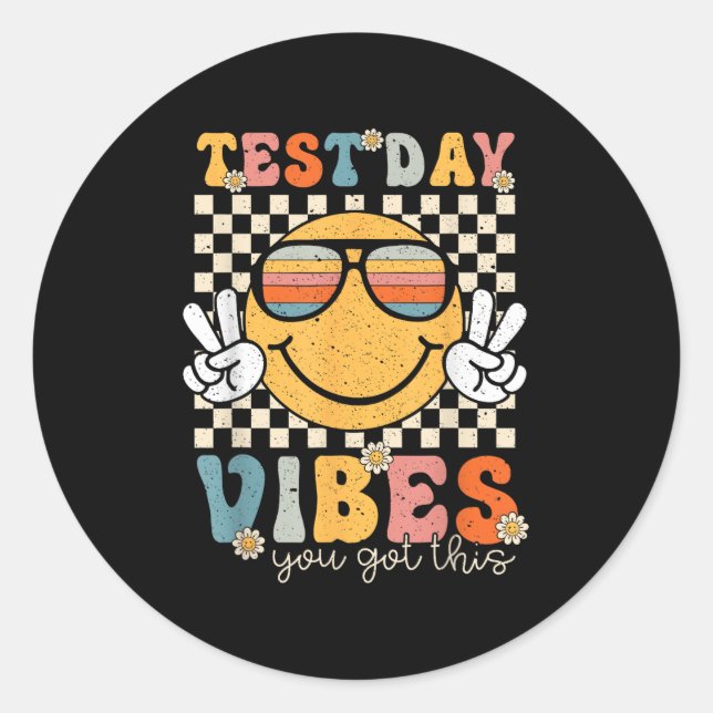 Sticker Rond Retro Test Day Vibes You Got This Motivation Teach (Devant)
