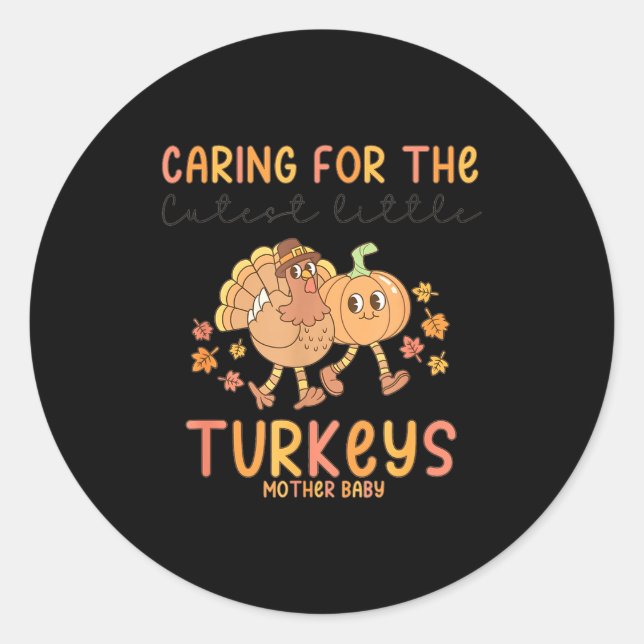 Sticker Rond Retro Thanksgiving Mother Baby Nurse Stpartum Mate (Devant)