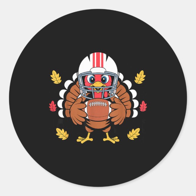 Sticker Rond Retro Thanksgiving Turkey Football Toddler Boys Ki (Devant)