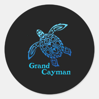 Sticker Rond Rétro tortue de mer tribale des îles grand caïman