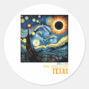 Sticker Rond Rétro Total Solaire Eclipse 2024 Texas Pour Hommes