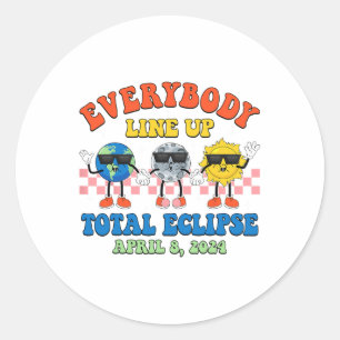 Sticker Rond Rétro Tout Le Monde S'Aligner Total Solaire Eclips