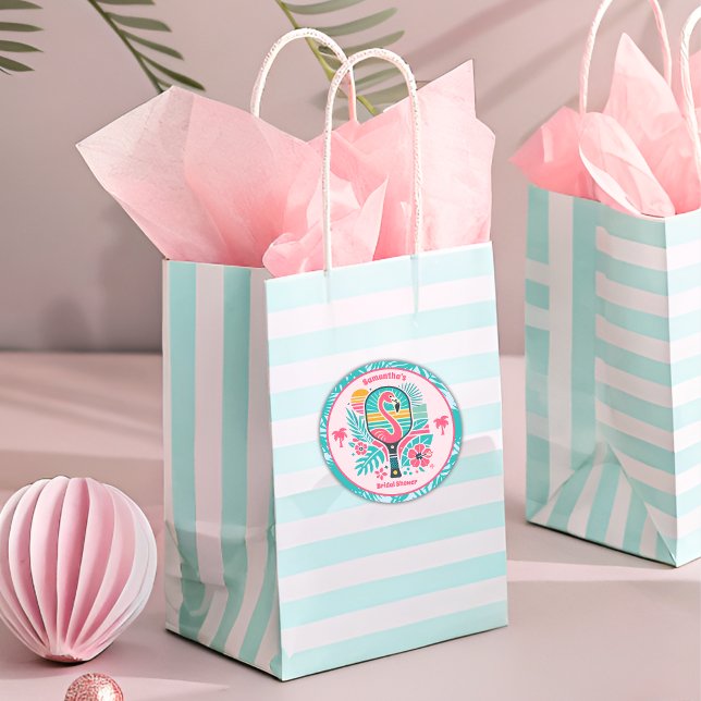 Sticker Rond Rétro Tropical Flamant Rose Enterrement de Vie de  (Créateur téléchargé)