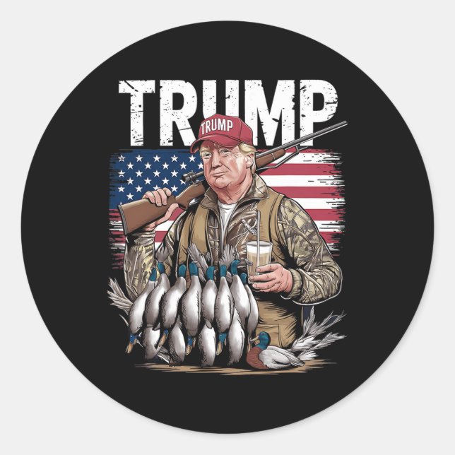 Sticker Rond Retro Trump Chasse Canard Bonjour Chasse Saison No (Devant)