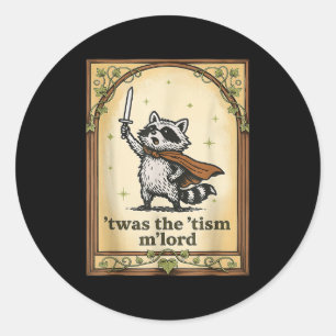 Sticker Rond Retro Twas Tism Mlord Funny Wizard Raccoon Aut