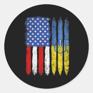 Sticker Rond Retro Ukraine Flag Vintage American Flag Ukrainian
