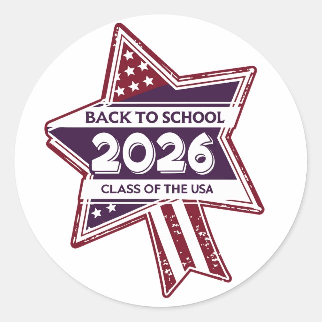 Sticker Rond Retro USA Class of 2026 Retour à l'école (Devant)