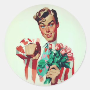 Sticker Rond Retro Valentine Flirty Guy