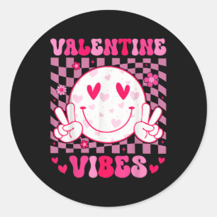 Sticker Rond Retro Valentines Day Coeur Valentine Vibes Boys Gi