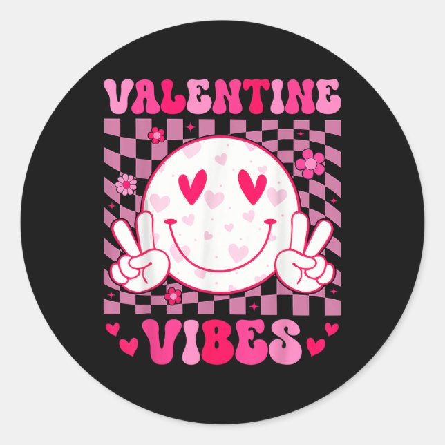 Sticker Rond Retro Valentines Day Coeur Valentine Vibes Boys Gi (Devant)