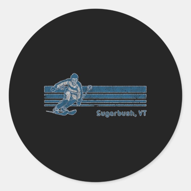 Sticker Rond Retro Vermont Distressed Sugarbush Skiing Tee  (Devant)