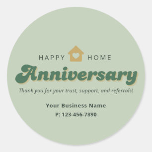 Sticker Rond Rétro Vert Immobilier Maison Anniversaire Recomman