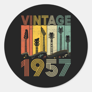 Sticker Rond Retro Vintage 1957 Guitariste 1957 Anniversaire Gu
