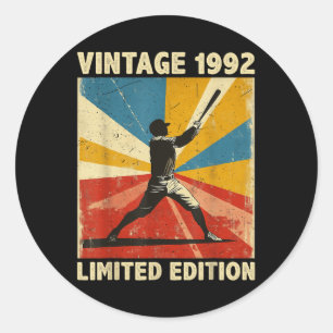 Sticker Rond Retro Vintage 1992 Baseball Lover Limited Edition