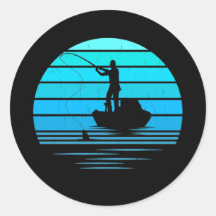 Sticker Rond Retro Vintage Bass Fishing Fête des pères pêcheur