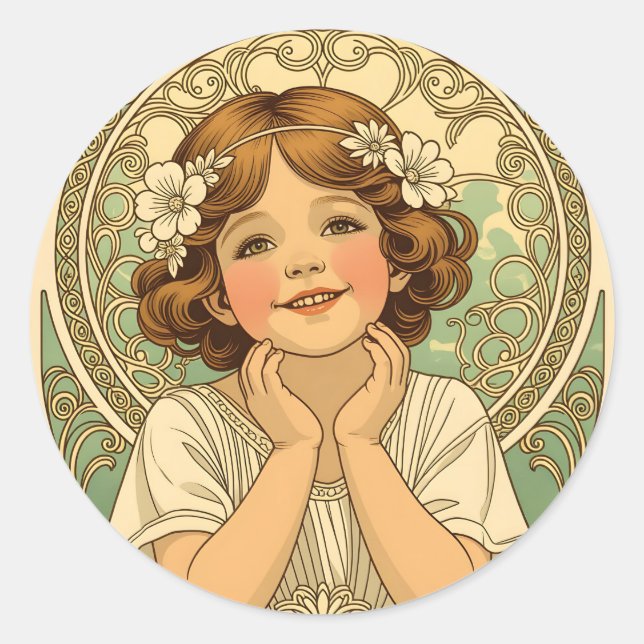 Sticker Rond retro vintage child with flowers (Devant)